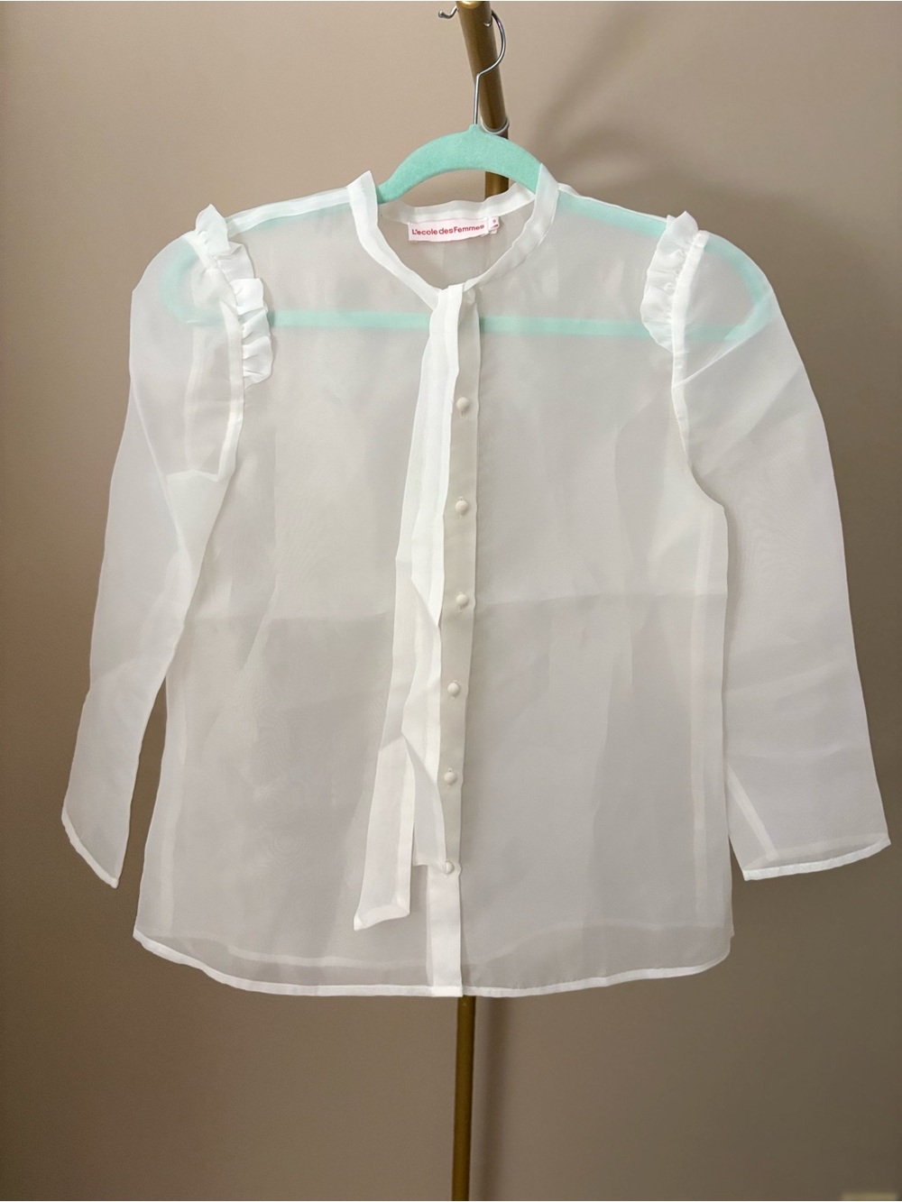 L’ecole desFemmes Sheer Organza Secretary Tie-Neck Blouse
